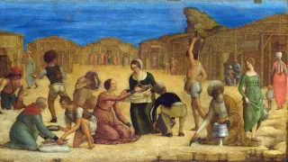 Ercole_de&#039;_Roberti_-_The_Israelites_gathering_Manna_(National_Gallery,_London): Manna - himmlische Nahrung (Foto: Botaurus, National Gallery London, Wikimedia)