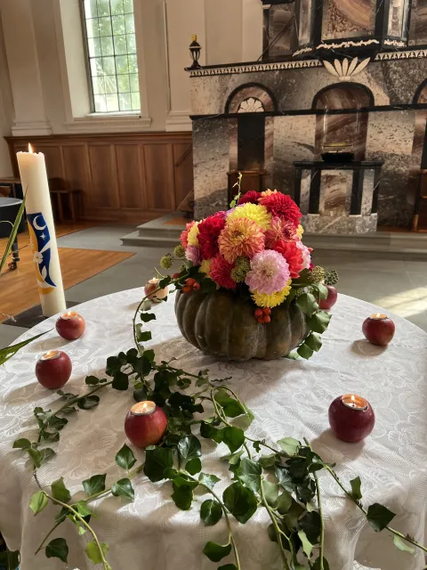 Blumen in der Kürbisvase (Foto: Rahel Merk) Blumen in der Kürbisvase (Foto: Rahel Merk)