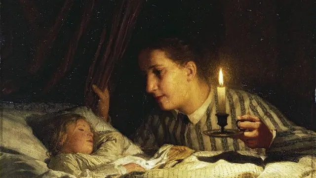 Albert_Anker_-_Junge_Mutter,_bei_Kerzenlicht_ihr_schlafendes_Kind_betrachtend (Foto: @wikimedia) Albert_Anker_-_Junge_Mutter,_bei_Kerzenlicht_ihr_schlafendes_Kind_betrachtend (Foto: @wikimedia)